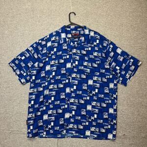 vintage y2k 2000s southpole crazy all over print blue hip hop button up shirt